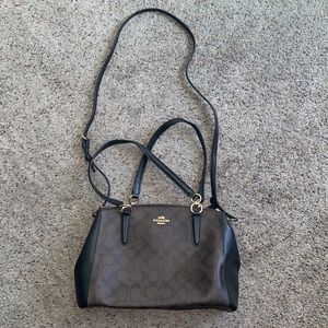 Coach Christie Black/Brown Signature Coated
Canvas and Leather Mini Bag Satchel